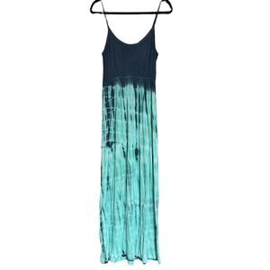 Tie dye maxi dress navy and teal spaghetti strap (L)
